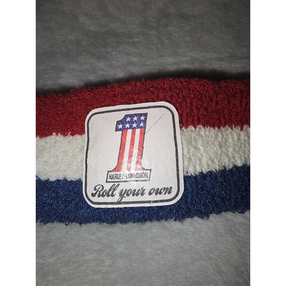 Vintage 90s Harley Davidson Motorcycles Rare Red White Blue Patriotic Sweat Band - Picture 3 of 3